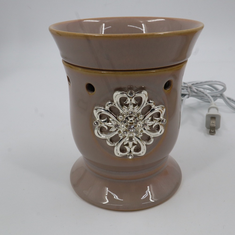 Scentsy Mother's Day Full Size Wax Warmer Mauve Tan Silver Filigree Crystal